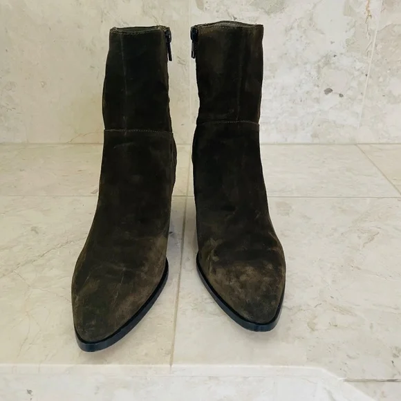 VINCE {11} Booties Mavis Suede Wedge Ankle Boots Olive Green - Picture 3 of 12